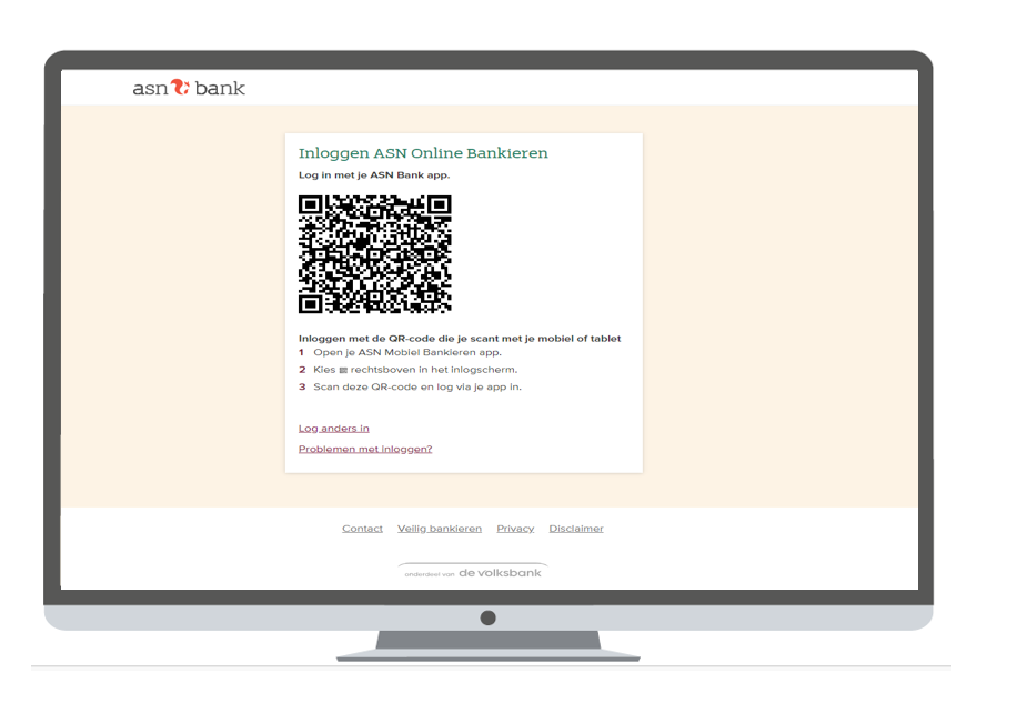 Schermafbeelding met een QR-code om in te loggen in ASN Online Bankieren