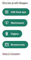 Schermafbeelding met daarop de verschillende inlogmethoden.