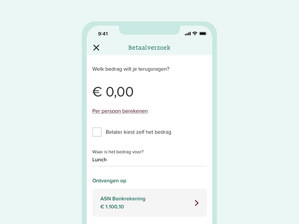 Schermafbeelding van een betaalverzoek in de ASN-app